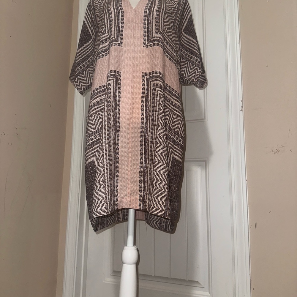 BCBGMaxAzria Pink and Black Geometric Midi Dress